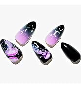 GLAMERMAID Press on Nails Almond,Ombre Gel False Nails with Design,24 PCS Glue on Nails,Reusable ...