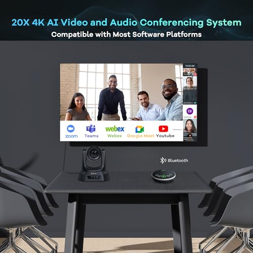 Image of TONGVEO 4K AI Auto Tracking PTZ Conference Camera System with Bluetooth Speakerphone & Microphone, 20X Optical Zoom, USB3.0 HDMI LAN PoE Power Camera for Church Worship, Meetings, Streaming
