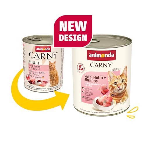 animonda Carny Katzen Nassfutter Pute + Huhn + Shrimps (6 x 800g), getreidefreies Katzen Nassfutter ohne Zucker, mit frischen fleischigen Zutaten