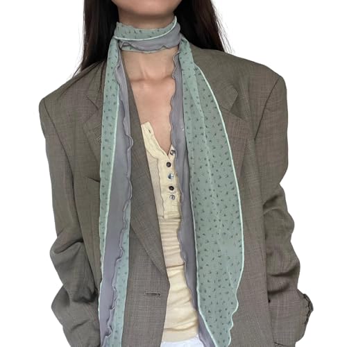 Ldbuejiaja Pañuelo largo delgado para mujer, con cinturón, corbata, cuello de niña, accesorios de fotografía, pañuelo largo de los años 2000, a cuadros, para mujer, G, M