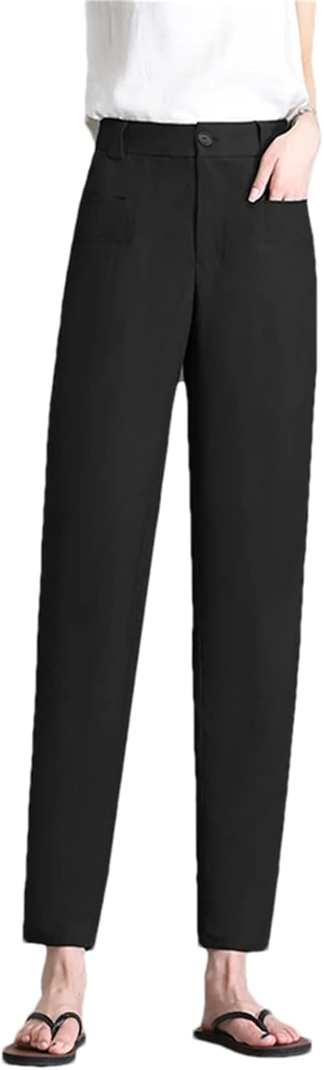 Women's Summer Thin Business Work Cotton Pants Casual Straight Suit Pant with Pockets