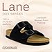 CUSHIONAIRE Lane Cork Footbed Sandals for Women – Comfortable Double Buckle Slip-On with Genuine Suede Footbed & Arch Support Slides for Women Footwear, BLACK 6.5