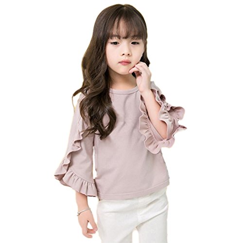 Colorful Childhood Little Girls Ruffle Bat T Shirt Autumn Princess Girl Blouses Spring Tops Size 6-7T Dusty Pink #TOP2