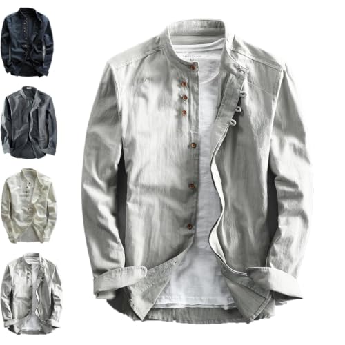 Chemise en lin homme manche longue col montant décontractée