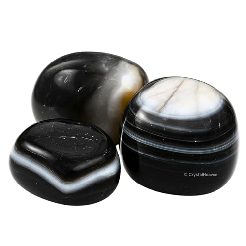 Image of Certified Black Hakik Crystal Healing Tumbled Stone, Natural Polished Crystals for DIY Crafts, Manifestation, Meditation, Pooja Feng Shui and Reiki Healing (30 Grams)