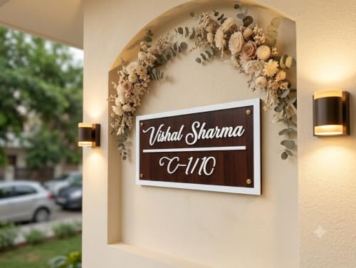 Image of Personalized Craft Wood Luxury Door Name Plates for Home Entrance (15x30 Cm) with 3D Embossed Letters- Ideal for Home & Office Entrances With Stainless Steel Screws || Door name plates (WoodWhite)