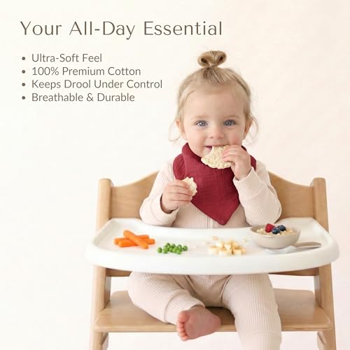 Image of Konssy 10 Pack Baby Muslin Bandana Bibs for Drooling and Teething | 100% Cotton Bibs for Boy Girl, Soft Absorbent 6-Layer Thick Cloth, Pre-Washed Less Shrinkage, Newborn Infant Toddler