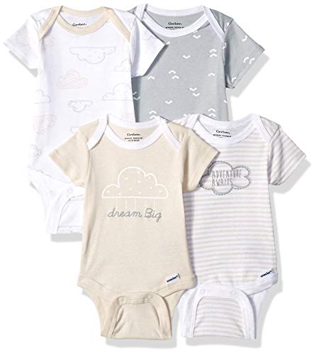 Gerber Baby 4-Pack Short Sleeve Onesies Bodysuits, Cloud Dream Big, 3-6 Months