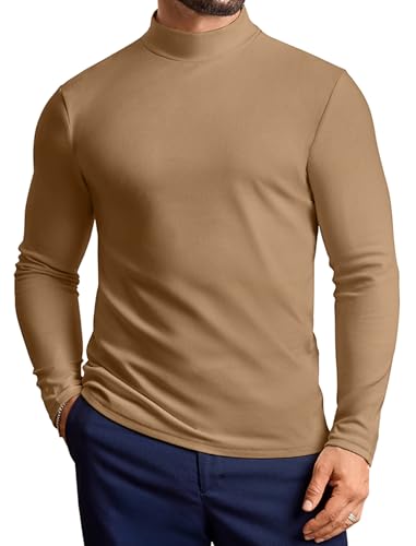Vssjavun Mens Mock Turtleneck Sweater Long Sleeve Basic Slim Fit Pullover Sweaters Thermal Lightweight Undershirts