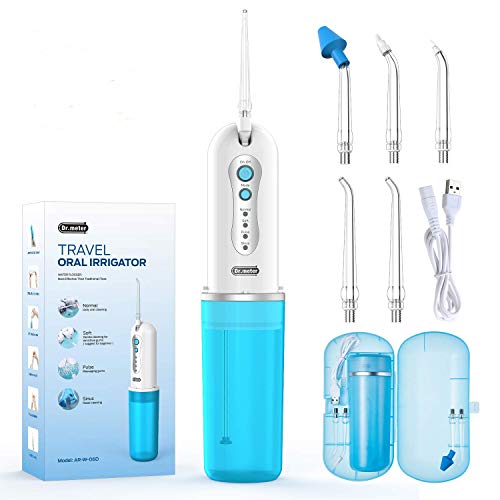 Cordless Water Flosser, Dr.meter IPX7 Waterproof 4 Modes Rechargeable Oral Irrigator with 5