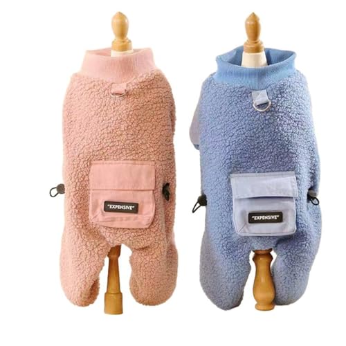 Morycat犬服 秋冬 フリース ジャケット Dカン パジャマ 防寒 暖かい ロンパース ドッグウェア 厚い 四つの足 ロンパース 柔らかい お出かけ散歩 小中型犬 (ピンク,16)