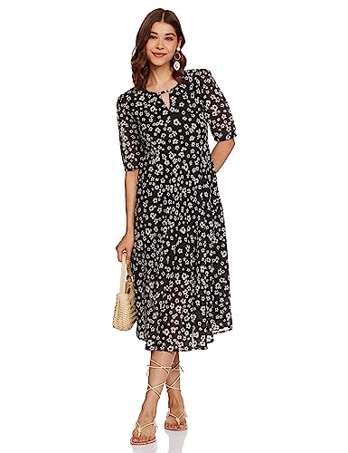 Image of Amazon Brand - Eden & Ivy Women's Georgette Fit & Flare One Piece Midi Length Dress (with Lining)