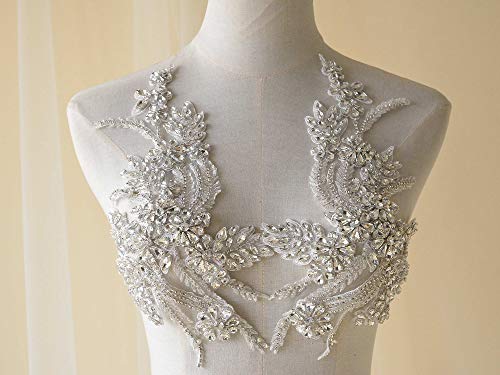 Sparkling Rhinestone Applique Handmade Heavy Beads Motif Diamante Crystal Lace Patch Craft DIY Sewing on Bridal Wedding Dress by Microheal - Used condition - Image 2