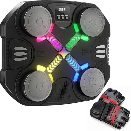 Esnowlee Máquina de Boxeo Musical para Niños, Máquina de Boxeo Bluetooth Montada en Pared con Guantes, Luces y Retroalimentación Sonora, Niños y Niñas de 3 a 12 Años (Negro)