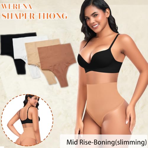 Image of Werena Tummy Control Thong Shapewear for Women High Waisted Body Shaper Panties Shaping Thong Girdle Underwear