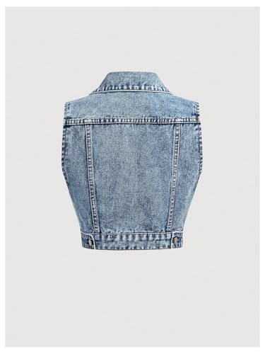 SOLY HUX Women's Denim Vest Y2k Bow Tie Front Collar Sleeveless Crop Jean Jacket2