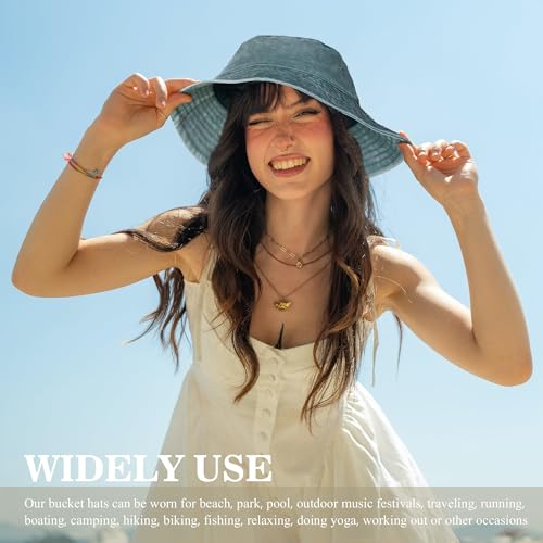 Image of 3Pcs Washed Cotton Bucket Hats for Women and Men,Fishing Hat Pack Summer Travel Beach Sun Hat Outdoor.