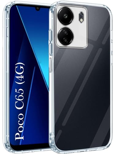 Image of Jkobi Back Cover for Poco C65 (Silicone Clear Shockproof Case with Camera Protection | Soft and Flexible | Transparent)
