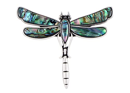 Image of Alilang Dragonfly Brooch Retro Silver Tone Abalone Shell Versatile Brooch Pin Accessories