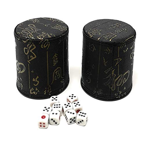 Asian Home Thy Collectibles Dice Cup With 5 Dices, Pu Leather Professional Dice Shaker Cup Set For Yahtzee / Craps / Backgammon Or Other Dice Games Chinese Calligraphy Design, 2 Pack #TOP1