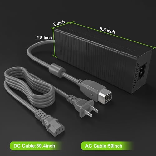 Image of AC Adapter for Xbox 360 Console,203W Power Supply Brick with Cord,Replacement Power Brick for Xbox 360 Fat Console(Not Fit for Xbox360 Slim /Xbox360 E Console)