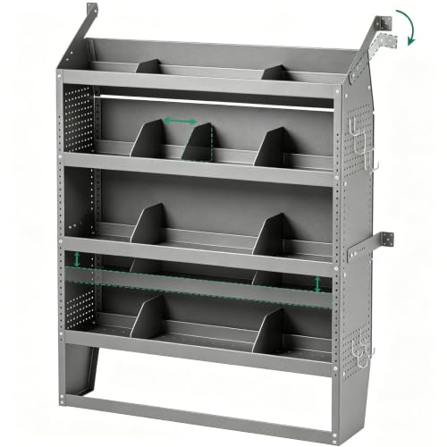 Yunphia 52 W 60 H 13 D Heavy-Duty Steel Mid/High Roof Cargo Van Shelving Storage System 1200LBS Capacity Fits Transit NV Promaster and Sprinter Includes 10 Hooks