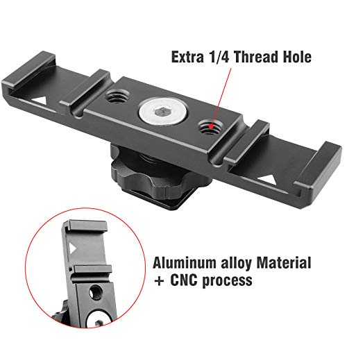 Image of Dual Cold Shoe Mount Bracket,Chromlives Dual Hot Shoe Extension Bar,Cold Shoe Mount Plate Adapter,Aluminum Dual Shoe Extension Bracket with Cable Slot Bayonet for Microphone,Led Video Light,Monitors