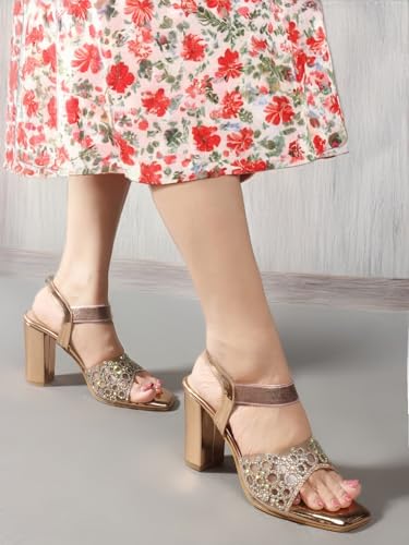 Image of ELLE women's Square Toe Block heel sandal with Ankle-strap