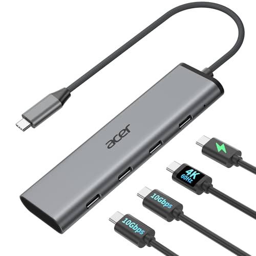Acer 10Gbps USB C Hub with 4K@60Hz USB-C Display Output 4-Port USBC Splitter with 100W PD 2*USB-C 3.2 Data Transfer USB C Dongle for Laptop MacBook Neo/Pro/Air iPad Pro and Type-C Devices