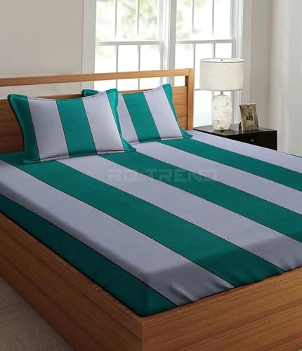 Image of RD TREND Luxurious Fitted Bedsheet Set, Green, Glace Cotton Flannel, King Size 198x183 cm, 210 TC, Elastic Fitted with 2 Pillow Covers