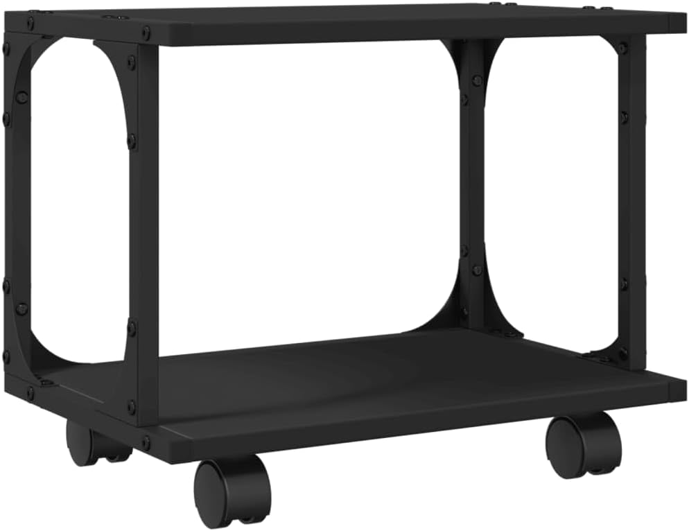 vidaXL Printer Stand 2-Tier, Computer Printer Table with Storage, File Organizer for Home Office, Printer Cart, Black Engineered Wood