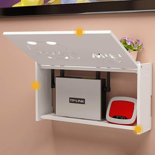 Zoegneer Estante de enrutador inalámbrico que absorbe el calor Caja de almacenamiento WiFi montada en la pared, consola de almacenamiento montada en la pared para almacenar cables y enrutadores