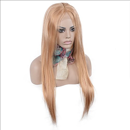 #27 Honey Blonde Human Hair Full Lace Wig Virgin Brazilian Human Hair Wigs Silky Straight with Baby Hair 7A Grade Virgin Hair 16inch-22inch 130denisty (16inch)