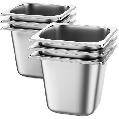Image of ZeroPone 6 Pack Hotel Pans 1 /6 Size 6 inch Deep Steam Table Pan | 22 Gauge Anti Jam Commercial Food Pans for Hotel, Party, Buffet, Catering Supplies