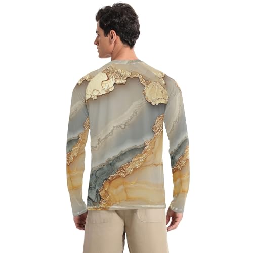 Marble Beige Yellow UPF 50+ Sun Shirts for Men Loose Crew Neck Round Neck UV Protective Clothing Water Fishing2