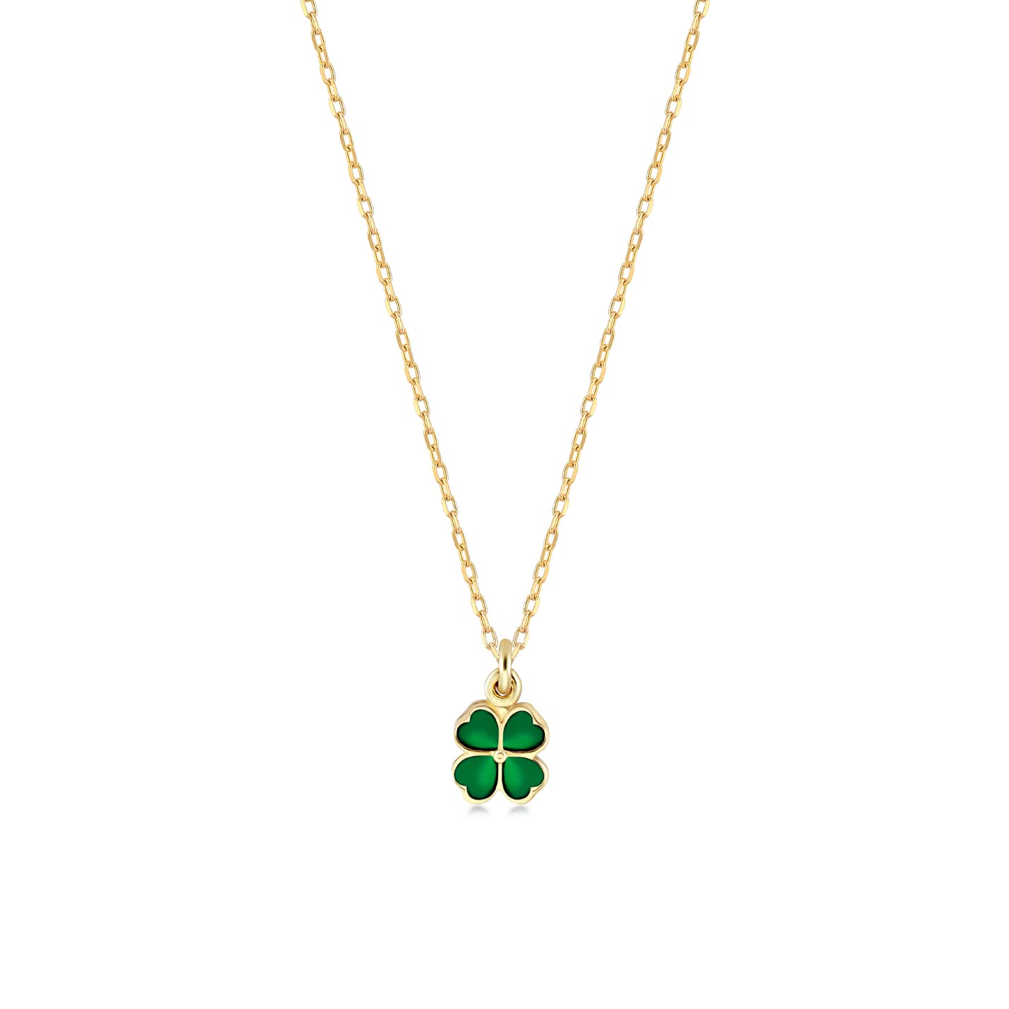 Gelin 14k Solid Gold Clover Necklace for Women, Gold, Cubic Zirconia
