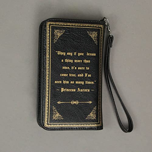 Things2Die4 Black and Gold Sleeping Beauty Book Wallet ID Holder Snap Close Novelty Wristlet2