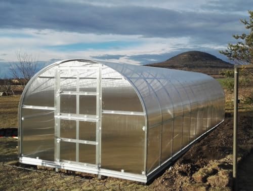 Invernadero KLASIKA 30 (3 x 10 m) con cimientos y revestimiento de policarbonato de 6 mm + 5 escotillas con abridores automáticos + puerta adicional