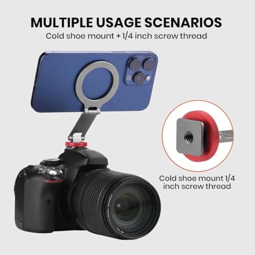 Image of ZORBES Magnetic Ring Phone Mount for Tripod or Universal Cold Shoe Mounts, Mag-Safe Compatible, Folding Strong Magnetic Phone Holder for Camera, Selfie Stick
