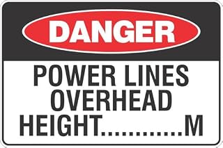Power Lines Overhead Safety Metal Sign Garage Man Cave Wall Decor - (Aluminum) 12 inch x 8 inch