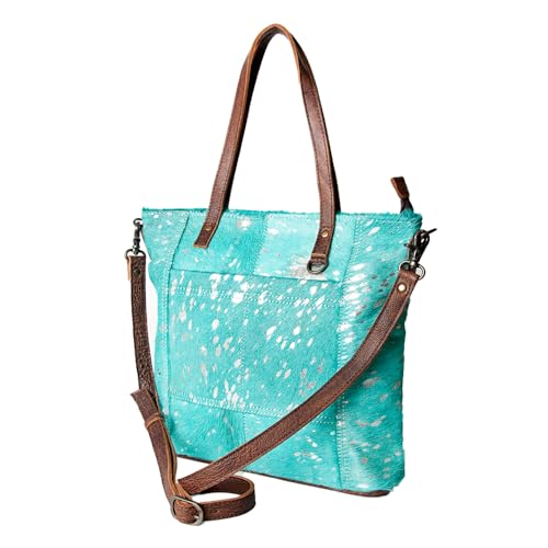 Bolso tote de cuero genuino con diseño de piel de vaca americana – Bolso de estilo occidental con correa ajustable miniatura 1
