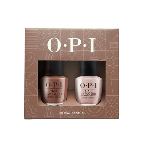OPI Nail Lacquer Espresso Your Inner Self & Chiffon-d of You 2PC Duo Pack | Opaque Dark Brown and Sheer Soft White Crème Chip Resistant Nail Polish