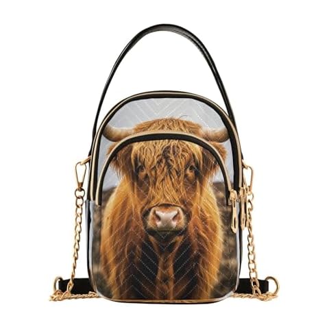Zhirexin Highland Cow Shoulder Bags for Women Retro Classic Handbag Purse Small Purses with Chain Cover