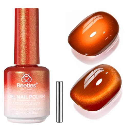 Image of Beetles Orange Cat Eye Gel Nail Polish, 15ML Caramel Gold Cat Eye