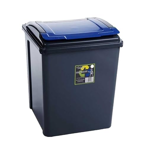 Eason Bros – 50L Plastic Recycling Bin with Flap Lid – Durable Kitchen & Office Waste Bin, Large Food Waste Caddy for Home, Garbage, Trash & Storage (Blue)
