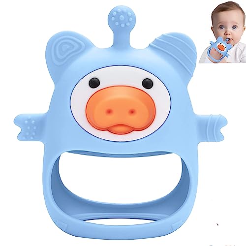 Mqgx Silicone Teething Toys For Babies 0-6 Months Never Drop Pig Bpa Free Baby Teething Toys, Infants Mitten Teether For Soothing Teething Pain Relief, Chew Toys For Sucking Needs (Blue) #TOP17