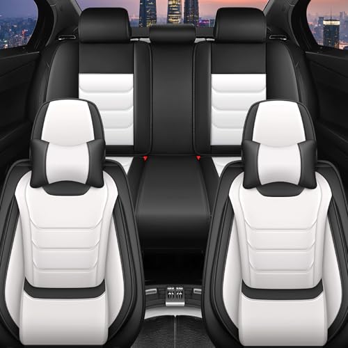 Image of Car Seat Covers Fit for Chevrolet Tahoe 1995-2025, Leather Automotive Seat Covers for Trucks, Heavy-Duty Wear Resistant Seat Protectors, Easy to Install, 5 Seats with Pillows, Black White