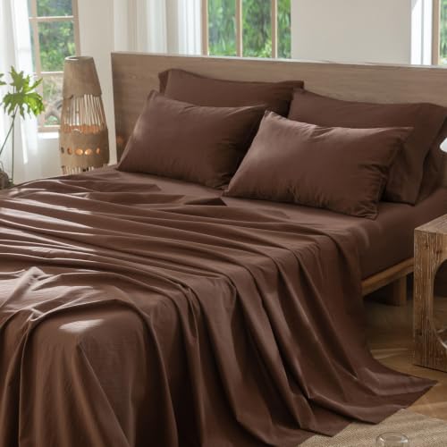 Image of MooMee Sheet Set 100% Washed Cotton Linen-Like Extra Deep Pocket Queen | Relaxed Linen-like Texture. Soft, Breathable & Lightweight Comfort. 15-19 inch Extra Deep Pocket with All-around Elastic
