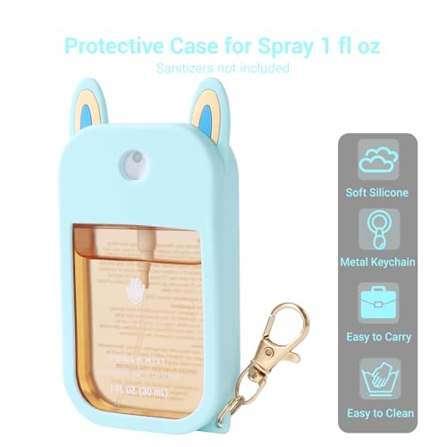 2 Pack Silicone Case for Touchland Hand Sanitizer Spray – Protective Soft Cover with Keychains for 1 FL OZ/30 mL(Blue&Pink)2