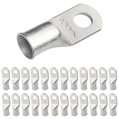 SELTERM Heavy Duty Tinned Copper Lugs, 2/0 Awg, 3/8 Inch Ring Terminal, 25-Pack, Marine Grade